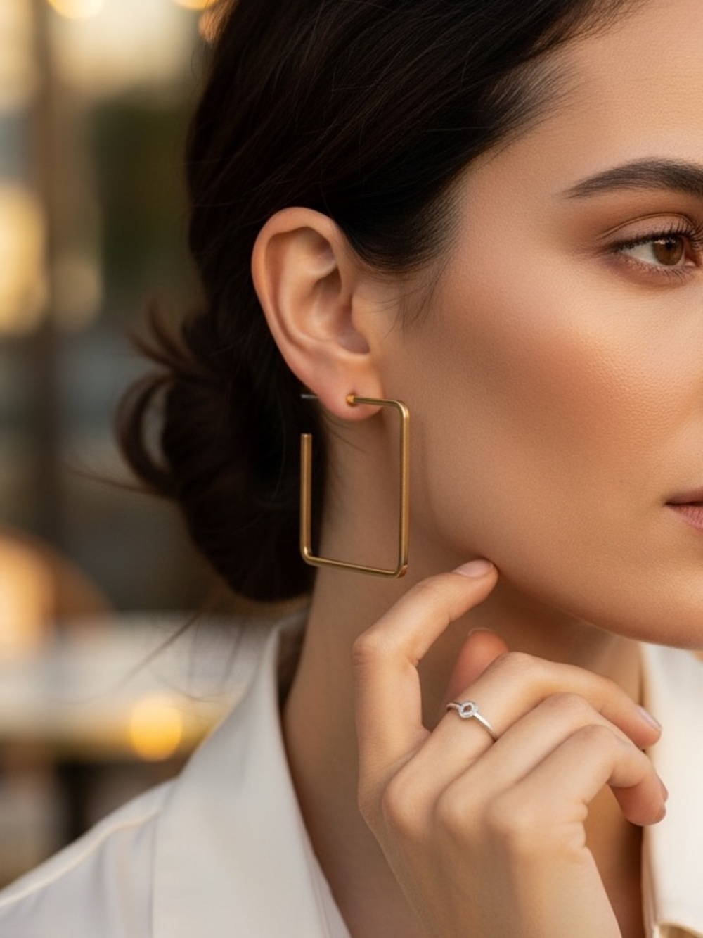 Square Gold Tone Hoops - Picture 2 of 7